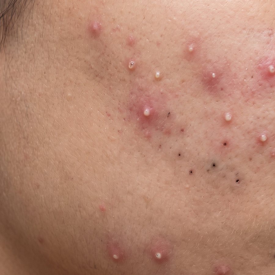 Acne — AI-generated clinical illustration, not a photograph of a patient