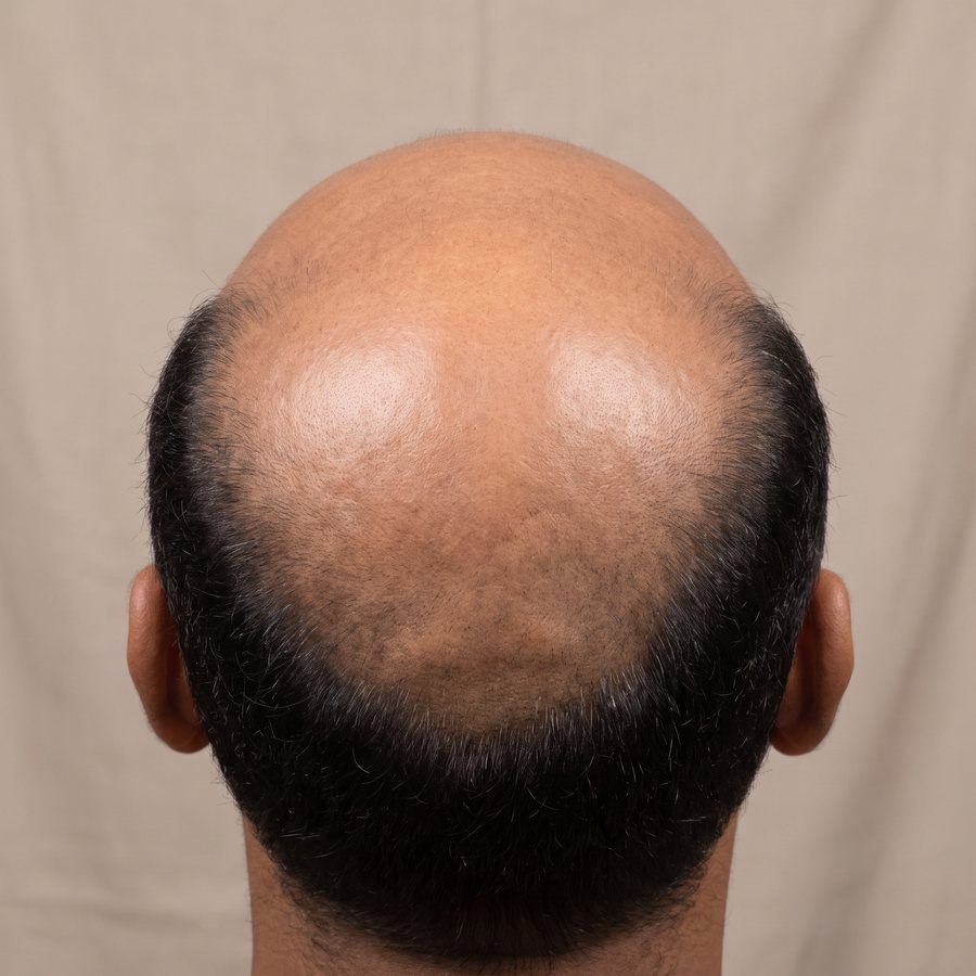 Male pattern baldness — AI-generated clinical illustration, not a photograph of a patient
