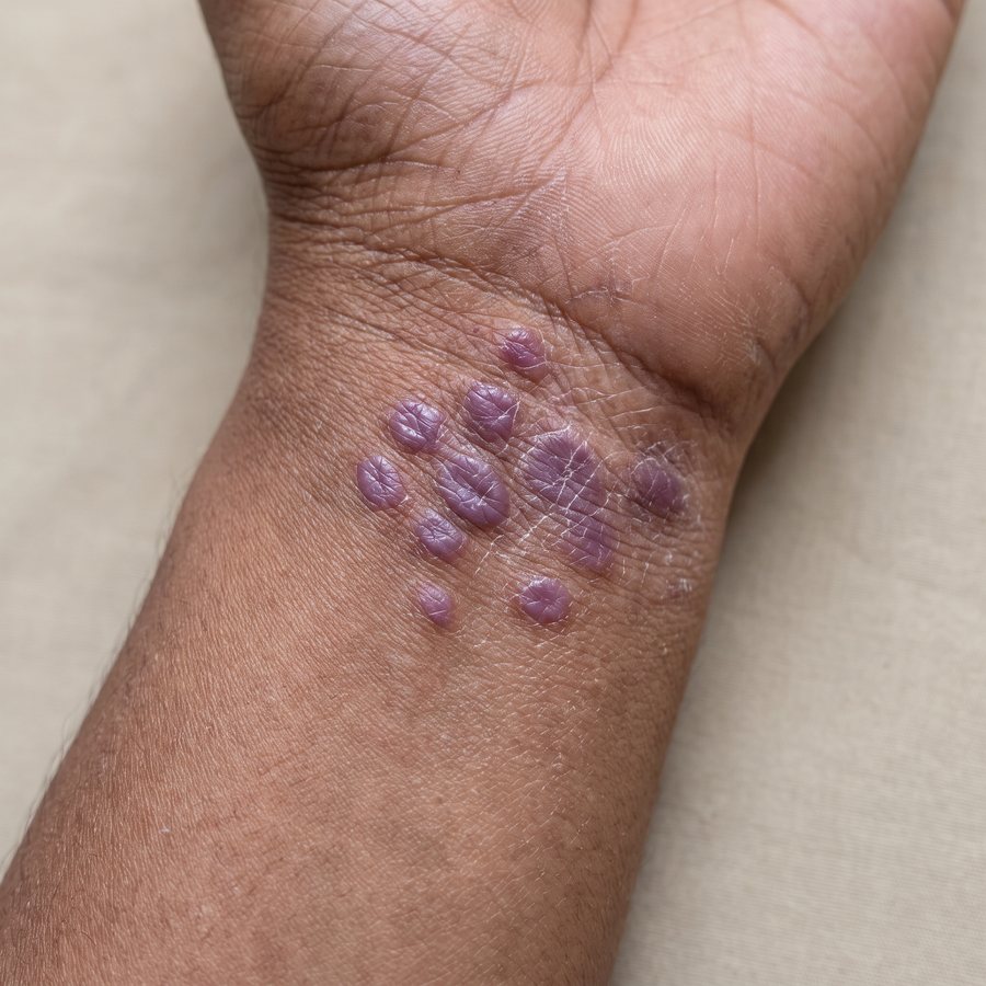 Lichen planus — AI-generated clinical illustration, not a photograph of a patient