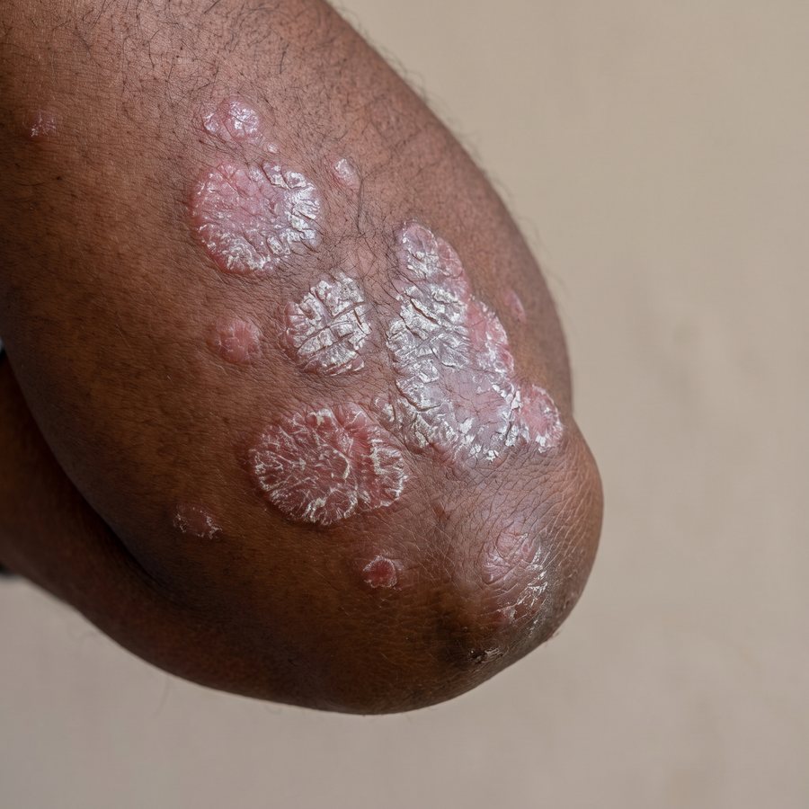 Psoriasis — AI-generated clinical illustration, not a photograph of a patient