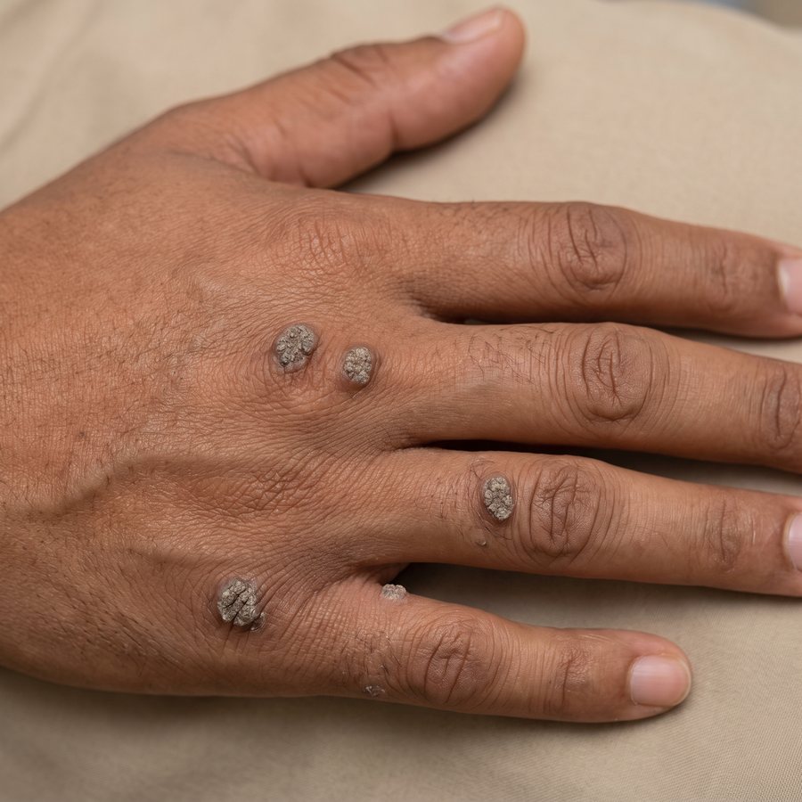 Warts — AI-generated clinical illustration, not a photograph of a patient