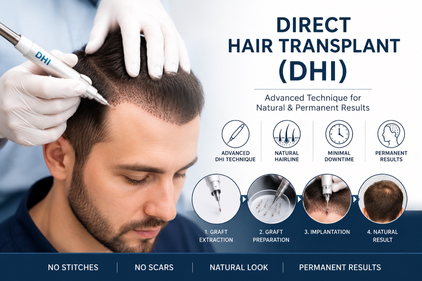 DHI — Direct Hair Implantation hair transplant at Medicare Skin & Hair Clinic